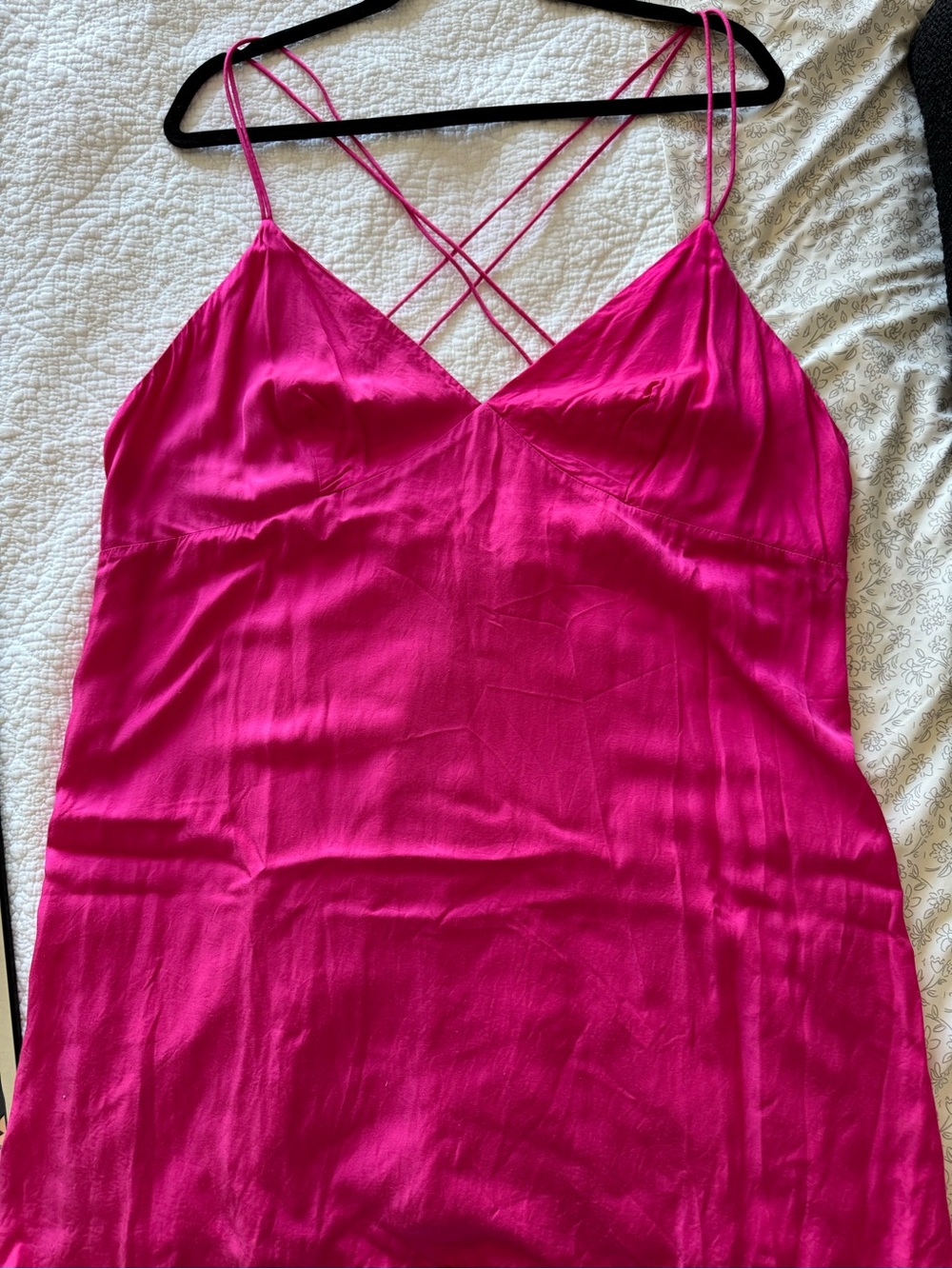 H&M Hot Pink Satin Slip Dress with Spaghetti Straps